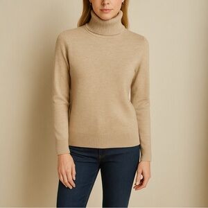 Lands’ End 100% Cashmere Turtleneck Sweater Beige Camel Tan Women’s Size Small